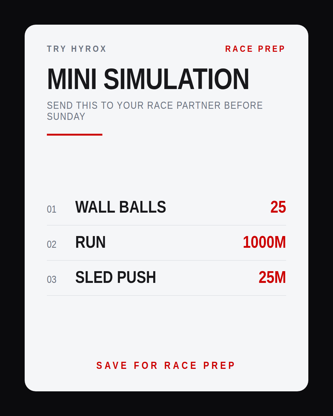 SEND THIS TO YOUR RACE PARTNER BEFORE SUNDAY